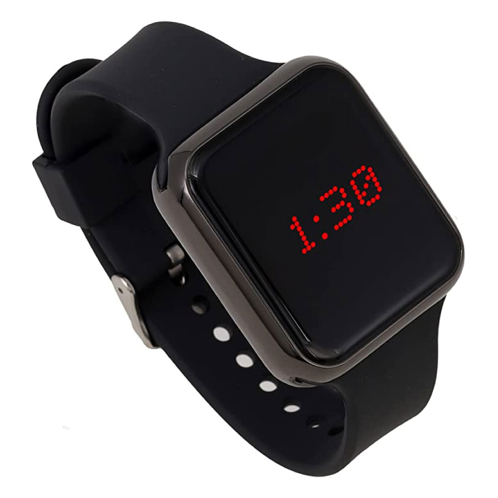 Unisex Digital Watch LED Screen Large Face Silicone Band with Scrolling Message and Alarm Settings