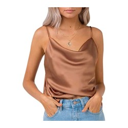 Spaghetti Straps V Neck Satin Camisole Sleeveless Soft Tank Tops