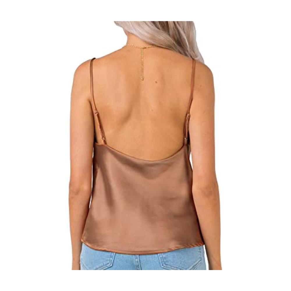 Spaghetti Straps V Neck Satin Camisole Sleeveless Soft Tank Tops