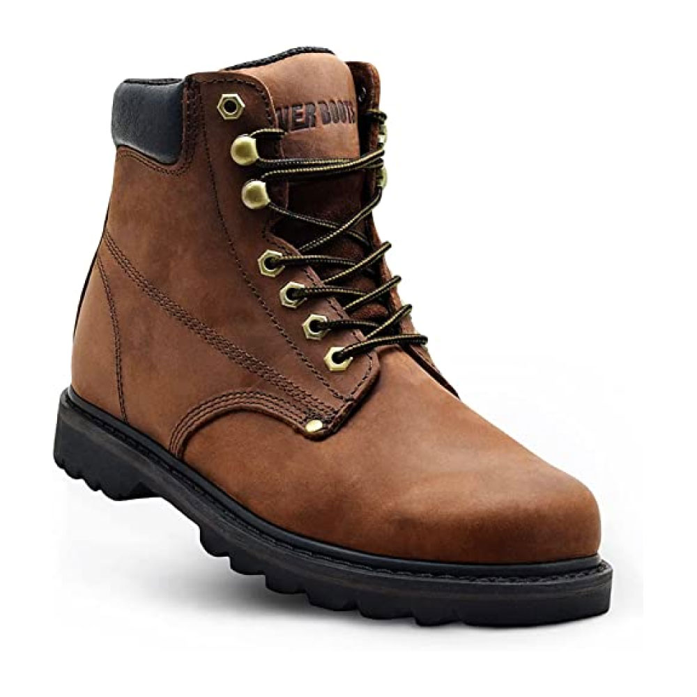 Men's Soft Toe Oil Full Grain Leather Work Boots Construction Rubber Sole