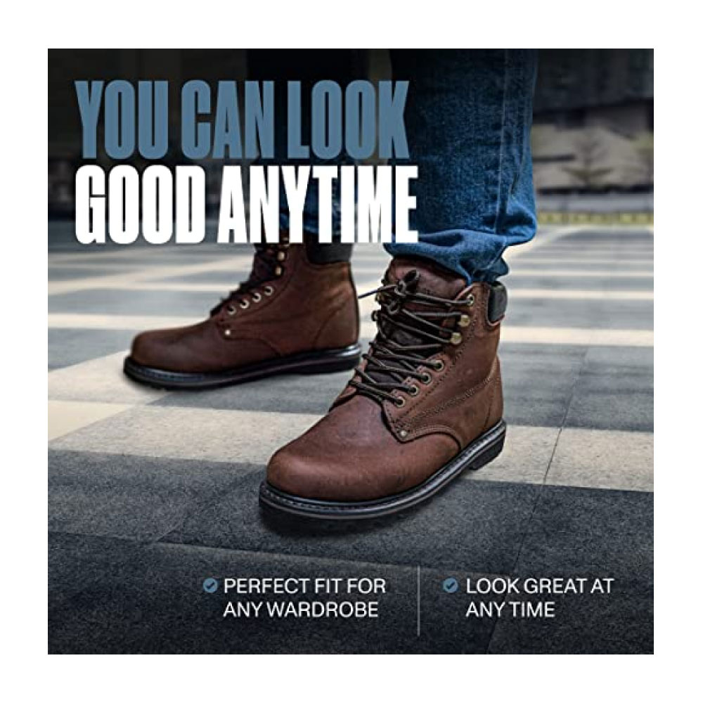 Men's Soft Toe Oil Full Grain Leather Work Boots Construction Rubber Sole