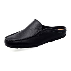Mens Mules Clog Slippers Breathable Punching Leather Slip on Shoes Casual Loafers