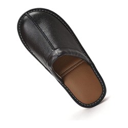 Cowhide Leather Slippers Non Slip Home Bedroom Shoes House Slippers