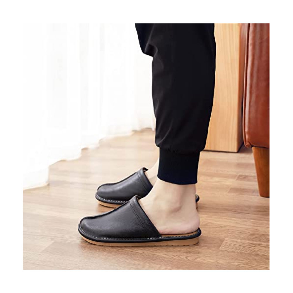 Cowhide Leather Slippers Non Slip Home Bedroom Shoes House Slippers