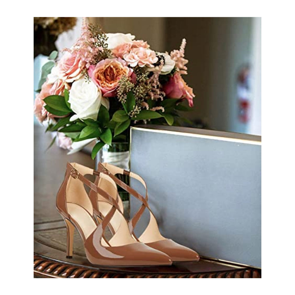 Womens High Heels Pointed Toe Pumps Crossed Strap D'Orsay Zip up Stilettos Party Dress Shoes