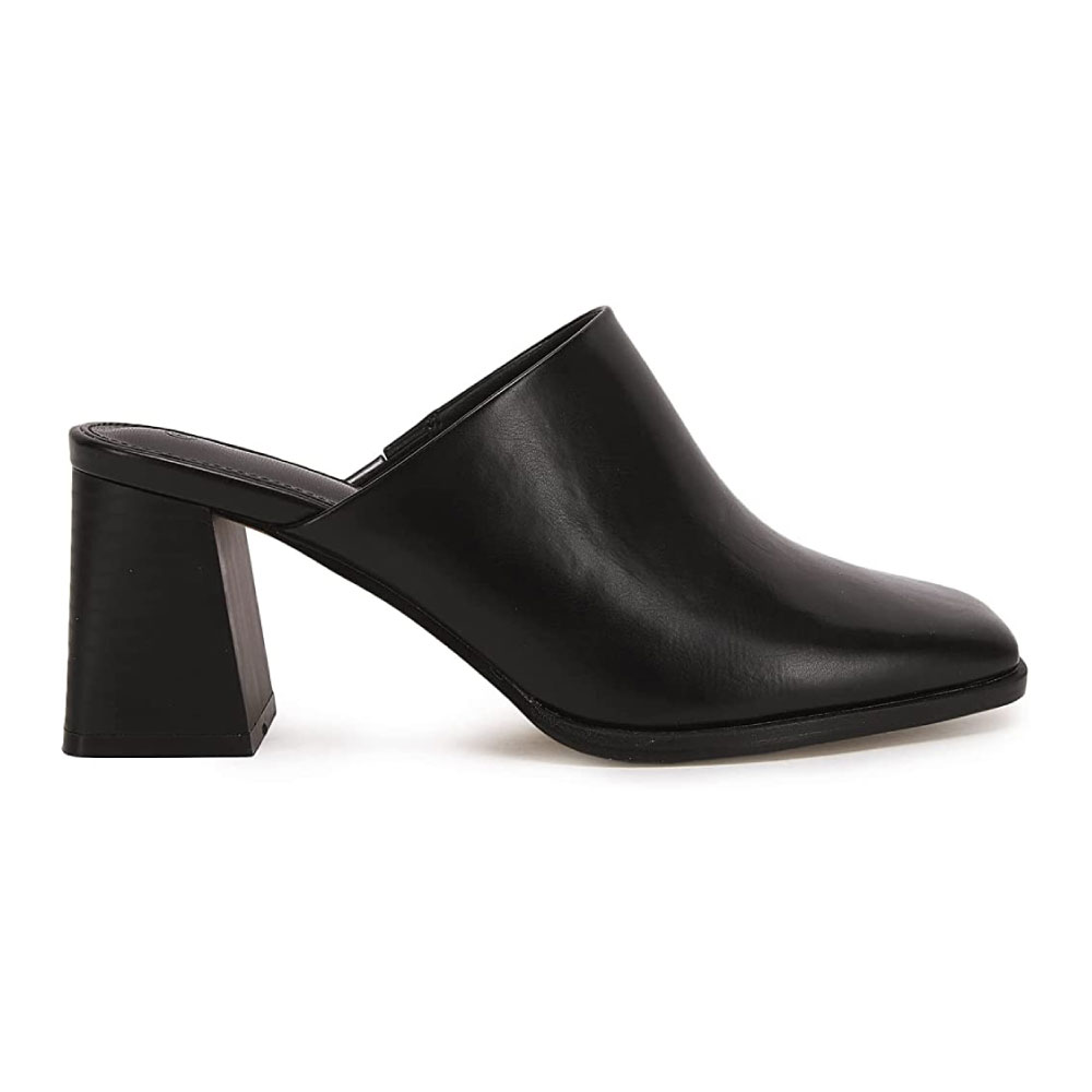 Womens Chunky Stacked Heel Mules Closed Square Toe Heeled Slip on Clogs Casual Backless Loafers Shoes
