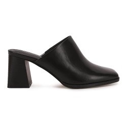 Womens Chunky Stacked Heel Mules Closed Square Toe Heeled Slip on Clogs Casual Backless Loafers Shoes