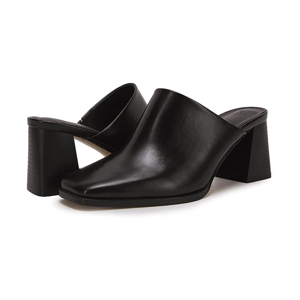 Womens Chunky Stacked Heel Mules Closed Square Toe Heeled Slip on Clogs Casual Backless Loafers Shoes