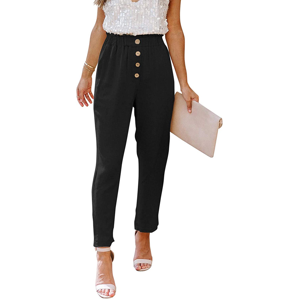 Casual Loose Pants Comfy Cropped Work Pants with Pockets Elastic High Waist Paper Bag Pants