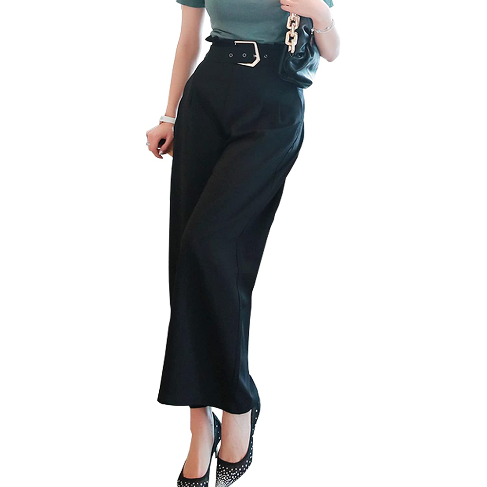 Women High Waist Casual Wide Leg Long Palazzo Trousers Office Work Long Pants