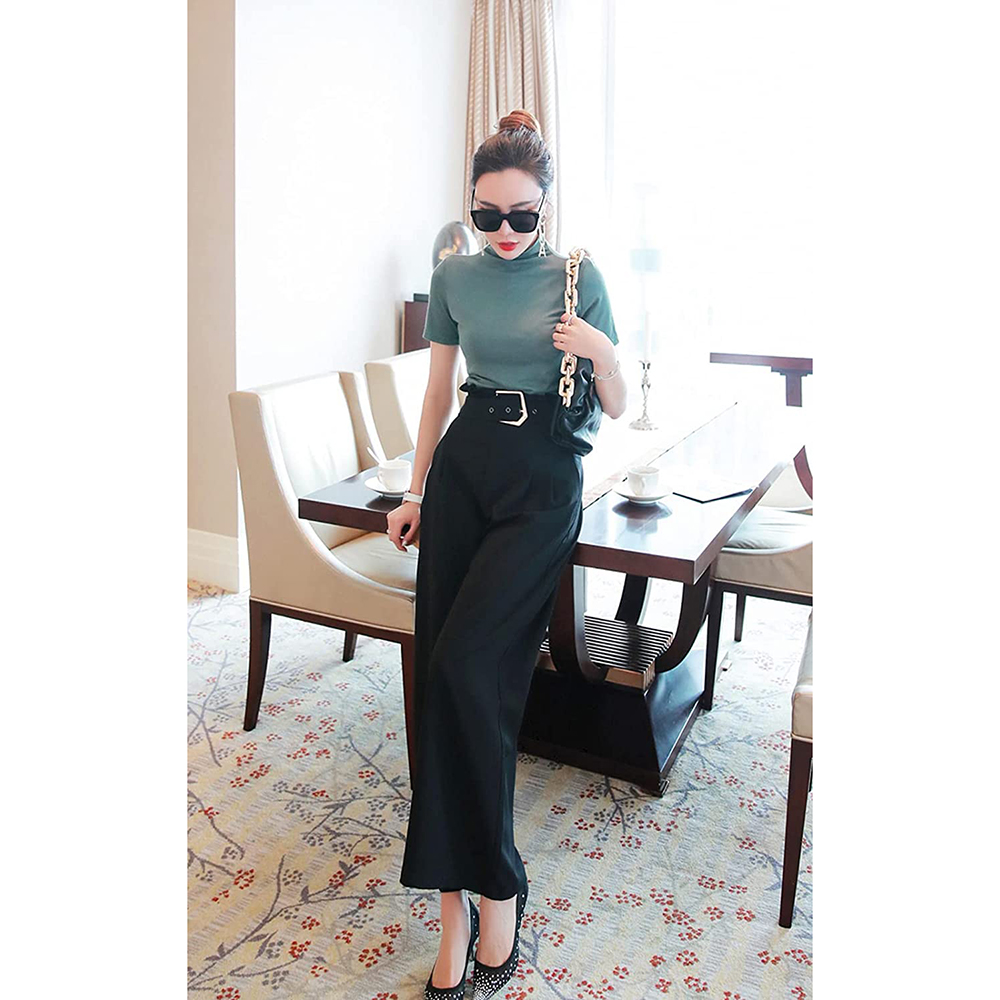 Women High Waist Casual Wide Leg Long Palazzo Trousers Office Work Long Pants
