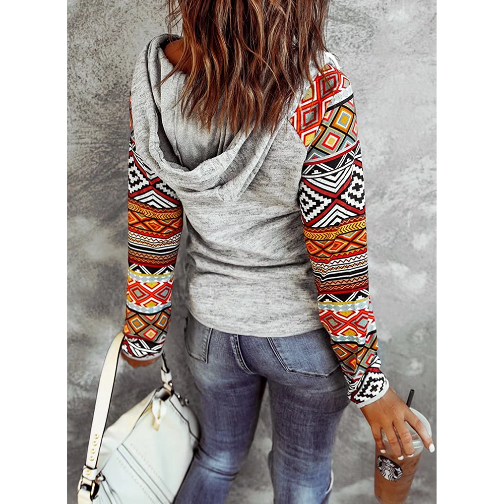 Button Collar Drawstring Stitching Sweatshirts Hoodies Pullover