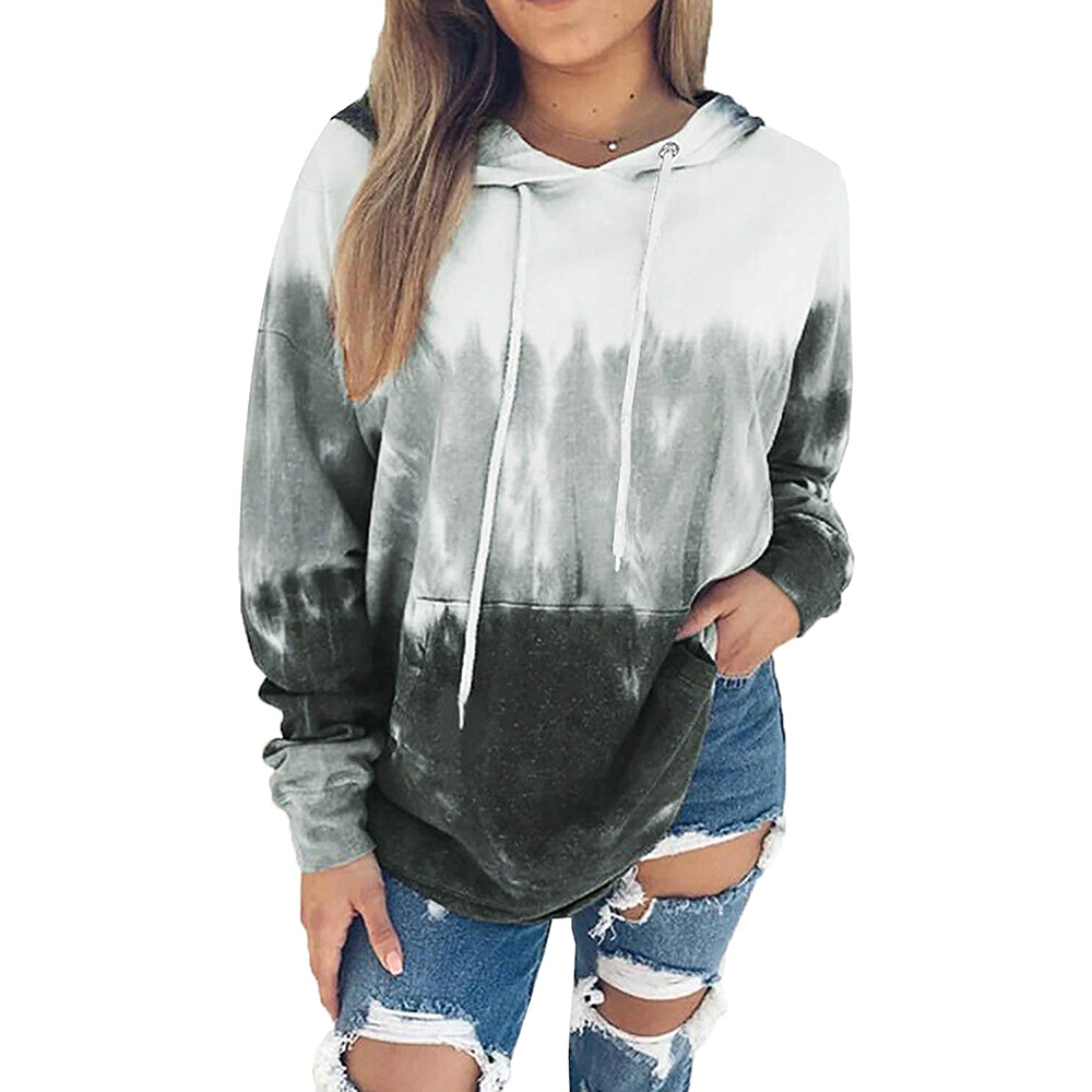 Hoodies Tops Tie Dye Printed Long Sleeve Drawstring Pullover Sweatshirts with Pocket