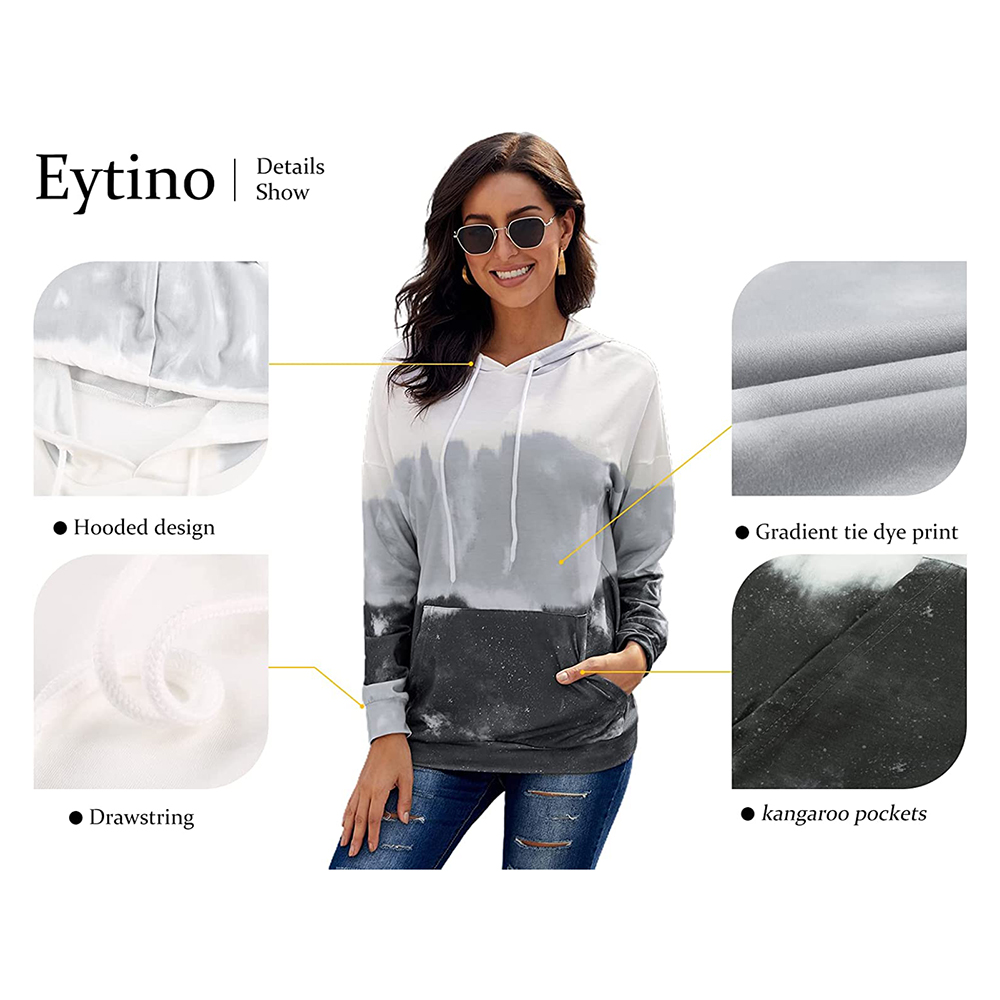 Hoodies Tops Tie Dye Printed Long Sleeve Drawstring Pullover Sweatshirts with Pocket