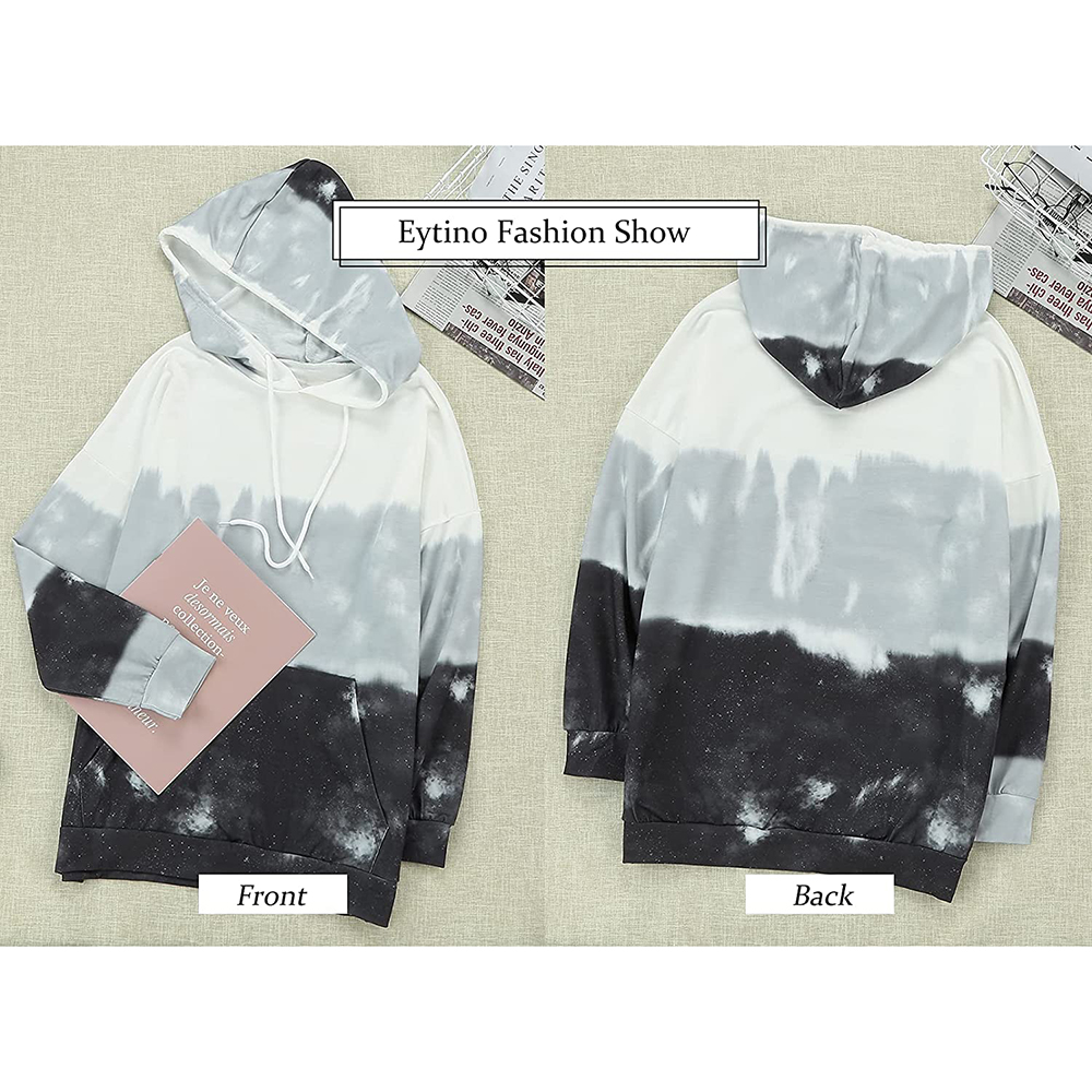 Hoodies Tops Tie Dye Printed Long Sleeve Drawstring Pullover Sweatshirts with Pocket