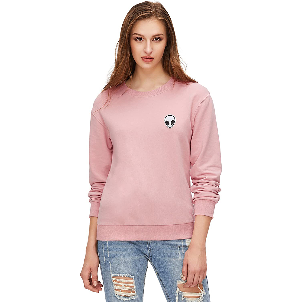 Womens Casual Long Sleeve Pullover Sweatshirt Alien Patch Shirt Tops