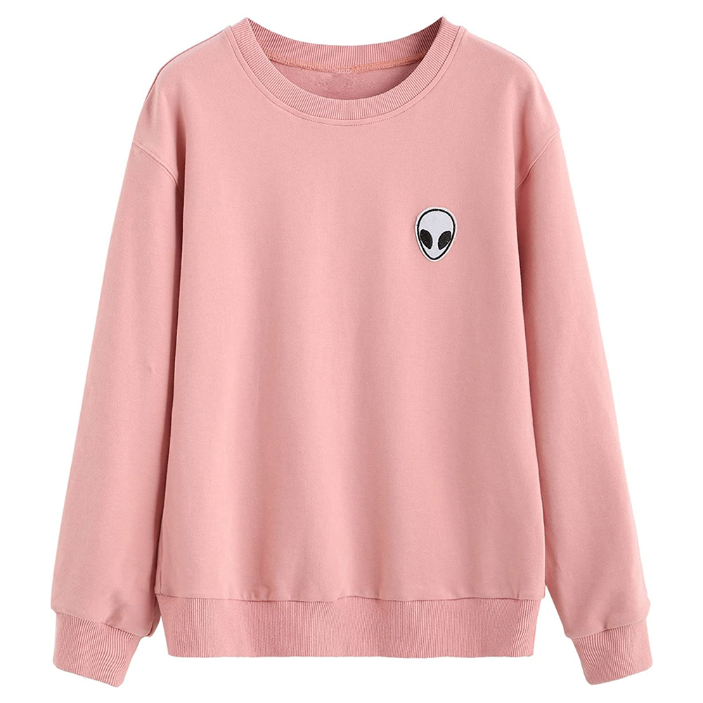 Womens Casual Long Sleeve Pullover Sweatshirt Alien Patch Shirt Tops