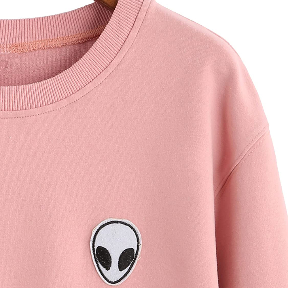 Womens Casual Long Sleeve Pullover Sweatshirt Alien Patch Shirt Tops