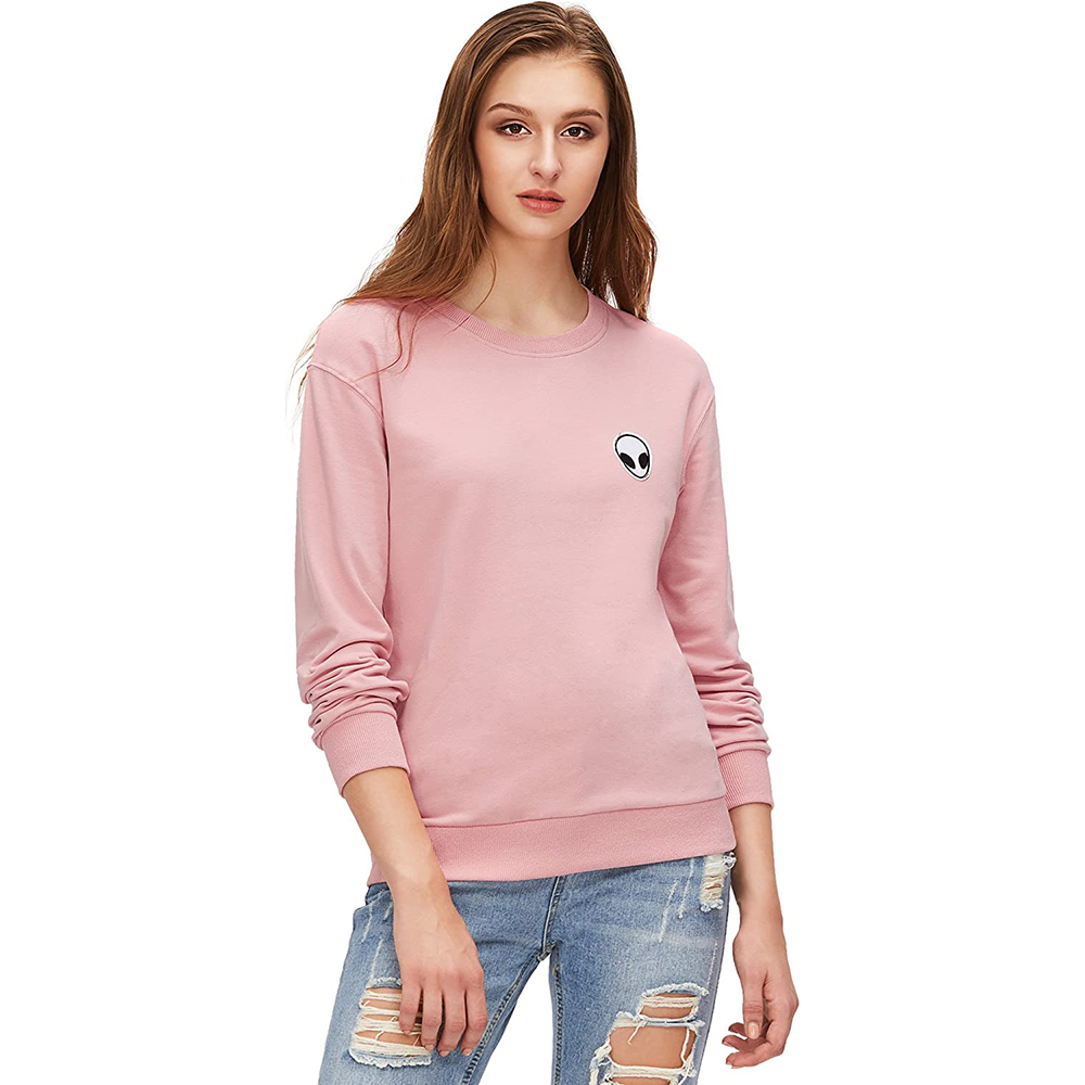 Womens Casual Long Sleeve Pullover Sweatshirt Alien Patch Shirt Tops