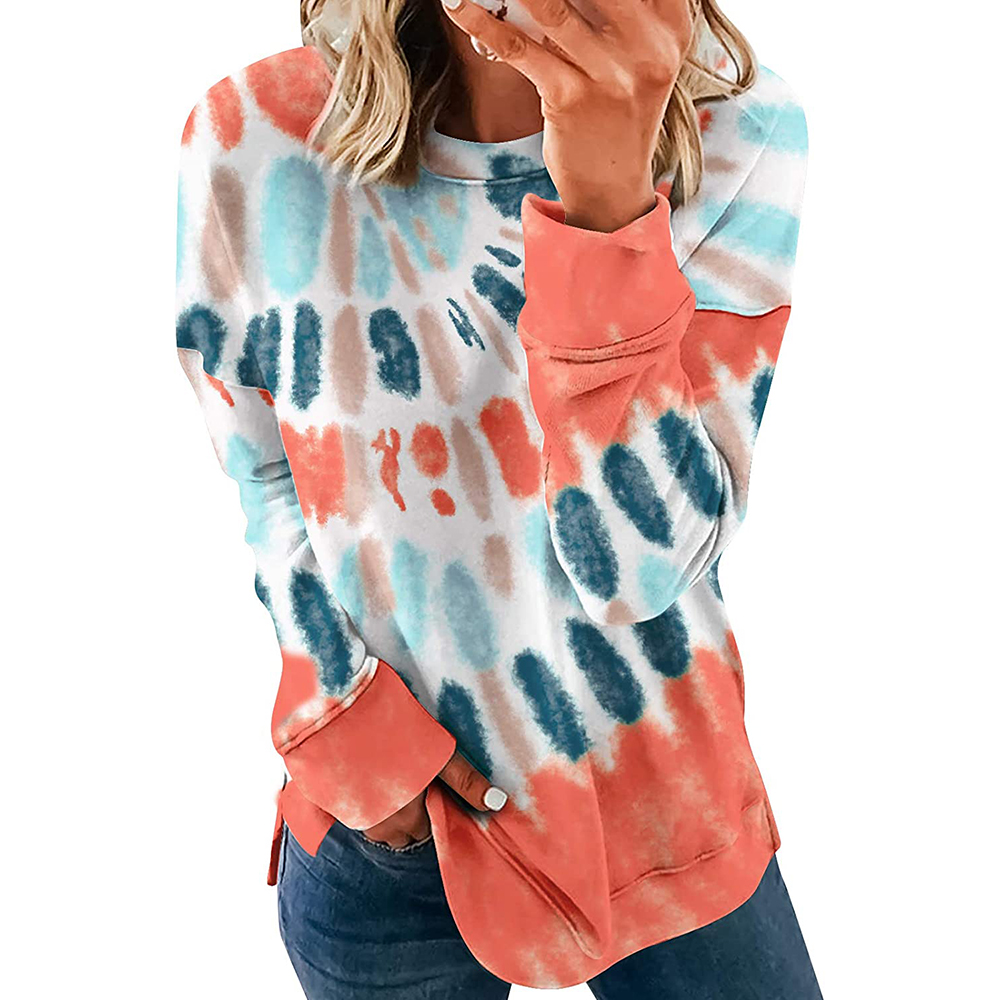Casual Crewneck Sweatshirt Striped Long Sleeve Shirt Side Split Tunic Tops