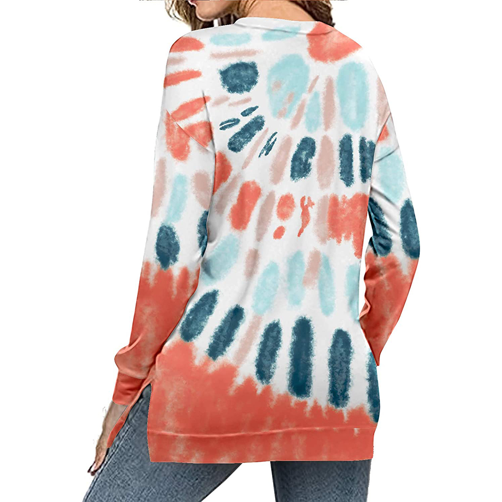 Casual Crewneck Sweatshirt Striped Long Sleeve Shirt Side Split Tunic Tops