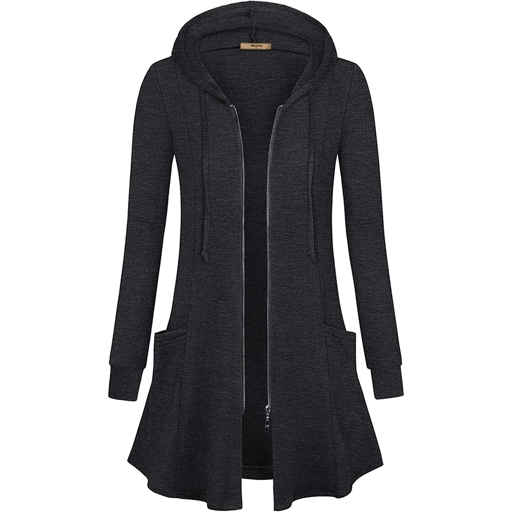 Womens Zip Up Long Hoodie Jacket Tunic Sweatshirt Open Front Cardigan