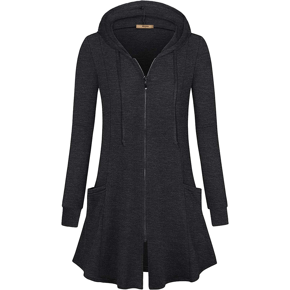 Womens Zip Up Long Hoodie Jacket Tunic Sweatshirt Open Front Cardigan