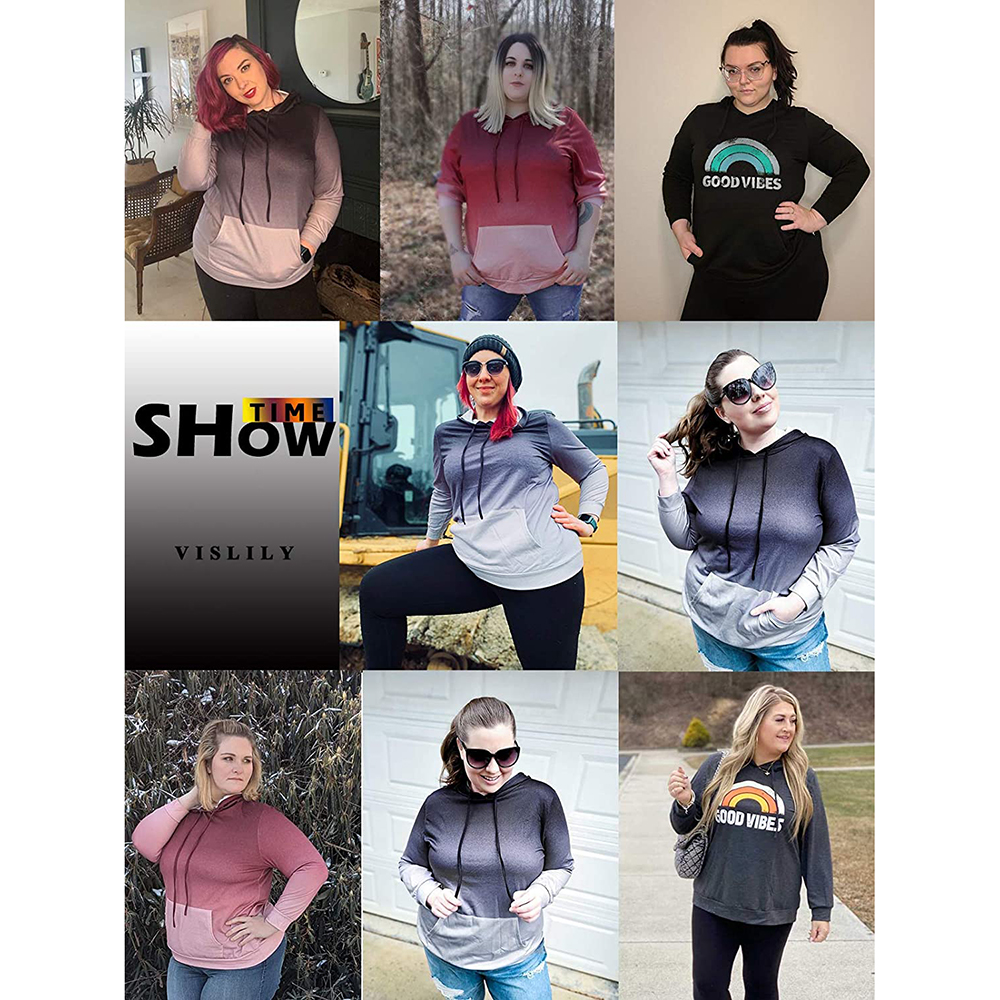 Women's Plus-Size-Hoodies-Sweatshirts Long Sleeve Tops with Pockets