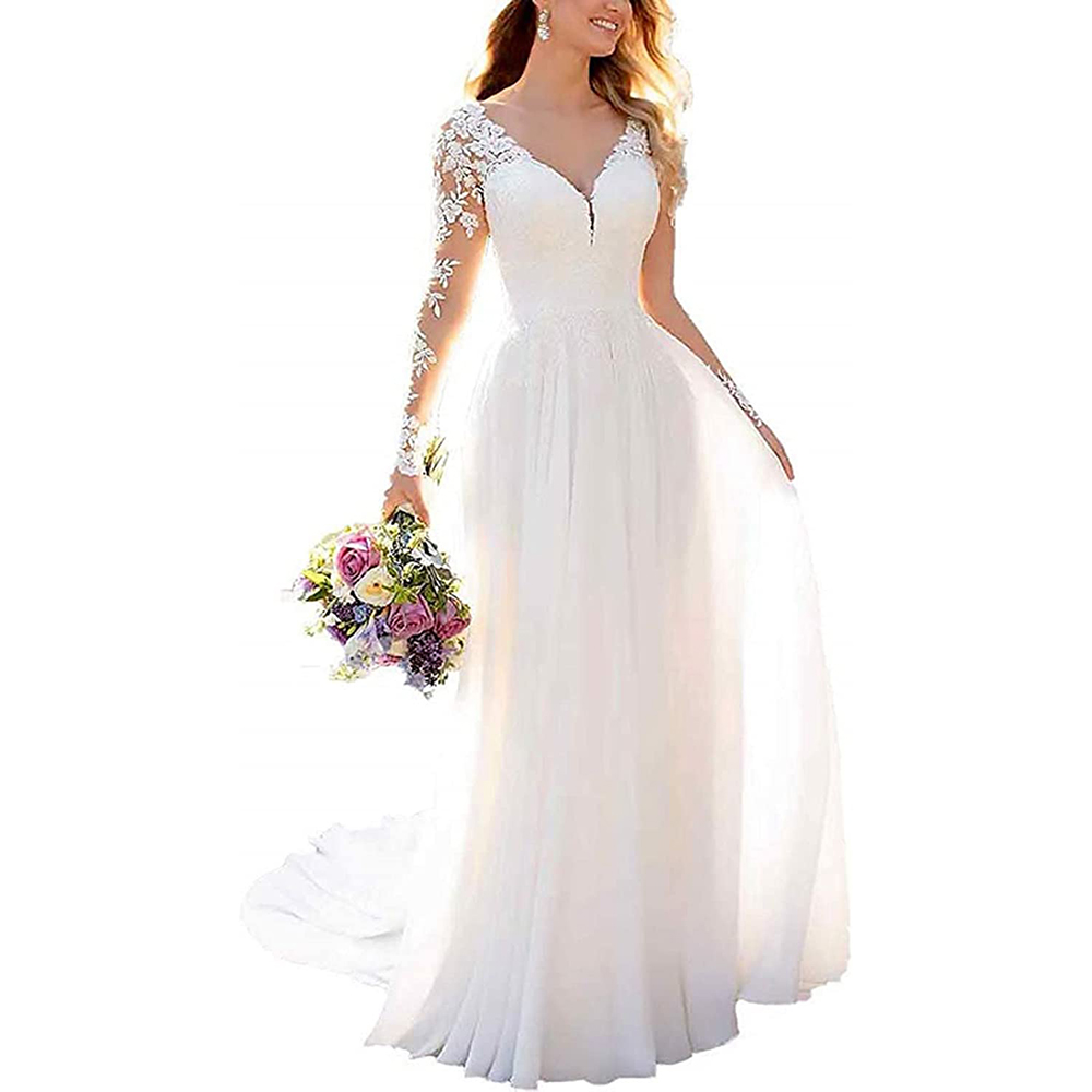 Clothfun Women's Lace Mermaid Wedding Dresses for Bride with Sleeves Bridal Gown