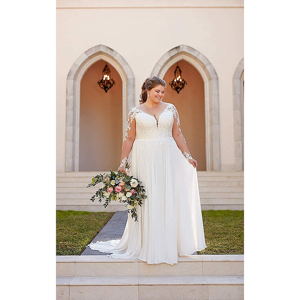 Clothfun Women's Lace Mermaid Wedding Dresses for Bride with Sleeves Bridal Gown
