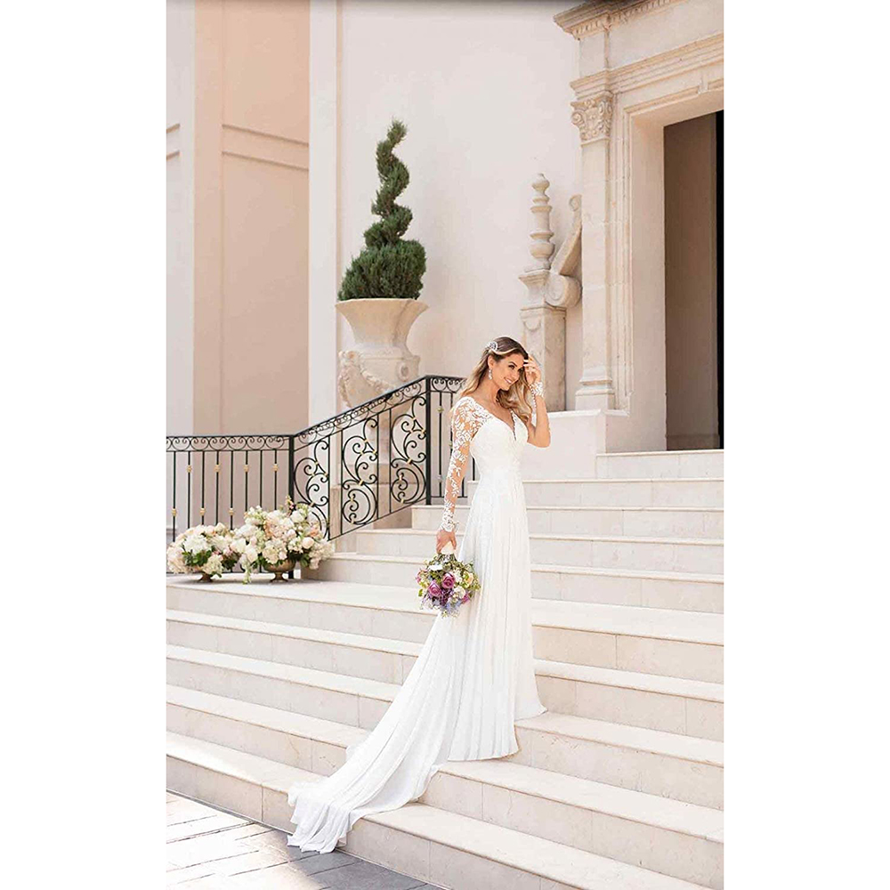 Clothfun Women's Lace Mermaid Wedding Dresses for Bride with Sleeves Bridal Gown