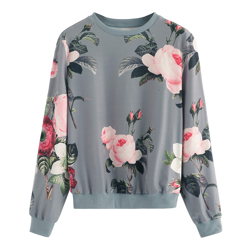 Women's Casual Floral Print Long Sleeve Pullover Tops Lightweight Sweatshirt