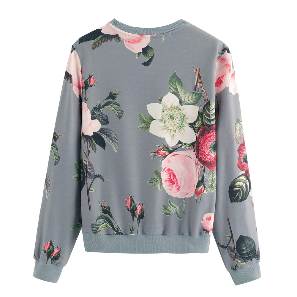 Women's Casual Floral Print Long Sleeve Pullover Tops Lightweight Sweatshirt