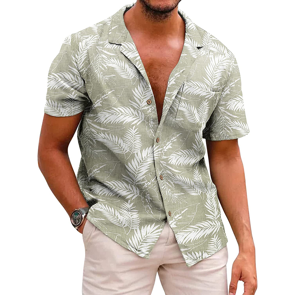 Men's Hawaiian Floral Shirts Cotton Linen Button Down Tropical Holiday Beach Shirts