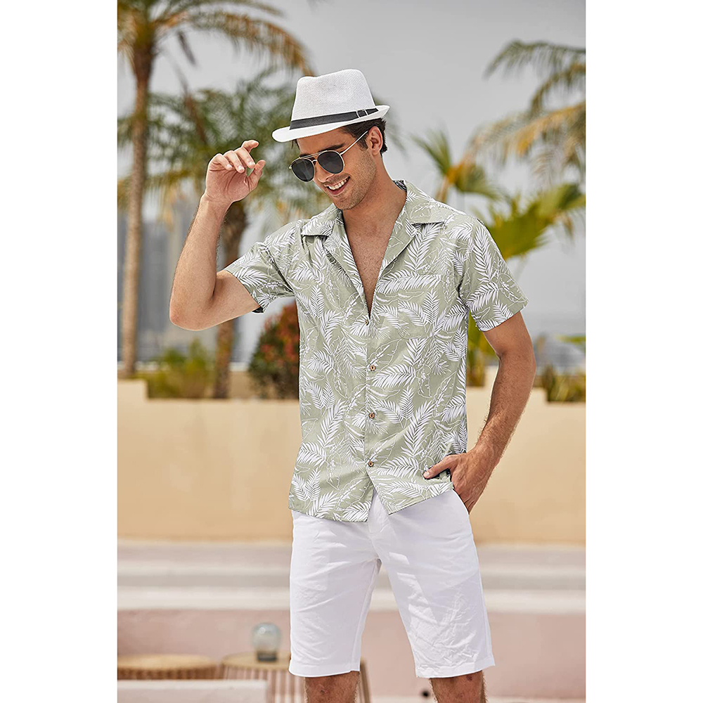 Men's Hawaiian Floral Shirts Cotton Linen Button Down Tropical Holiday Beach Shirts