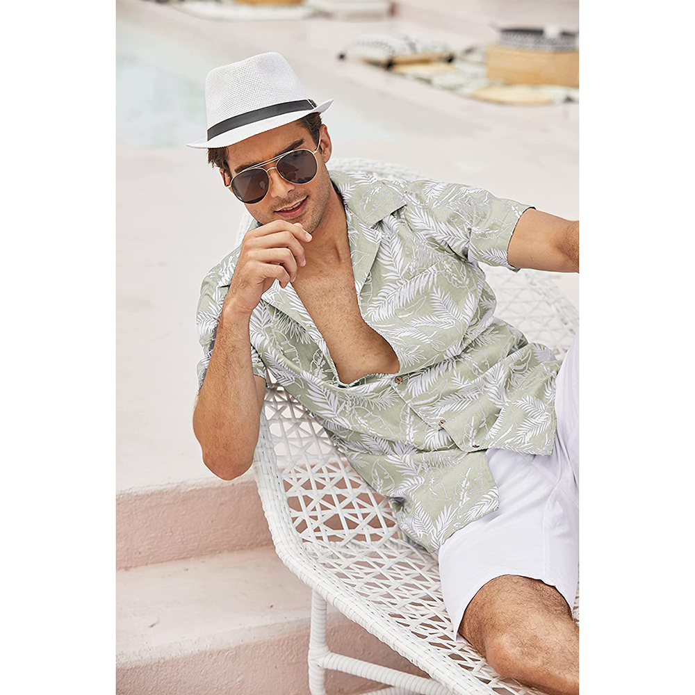 Men's Hawaiian Floral Shirts Cotton Linen Button Down Tropical Holiday Beach Shirts