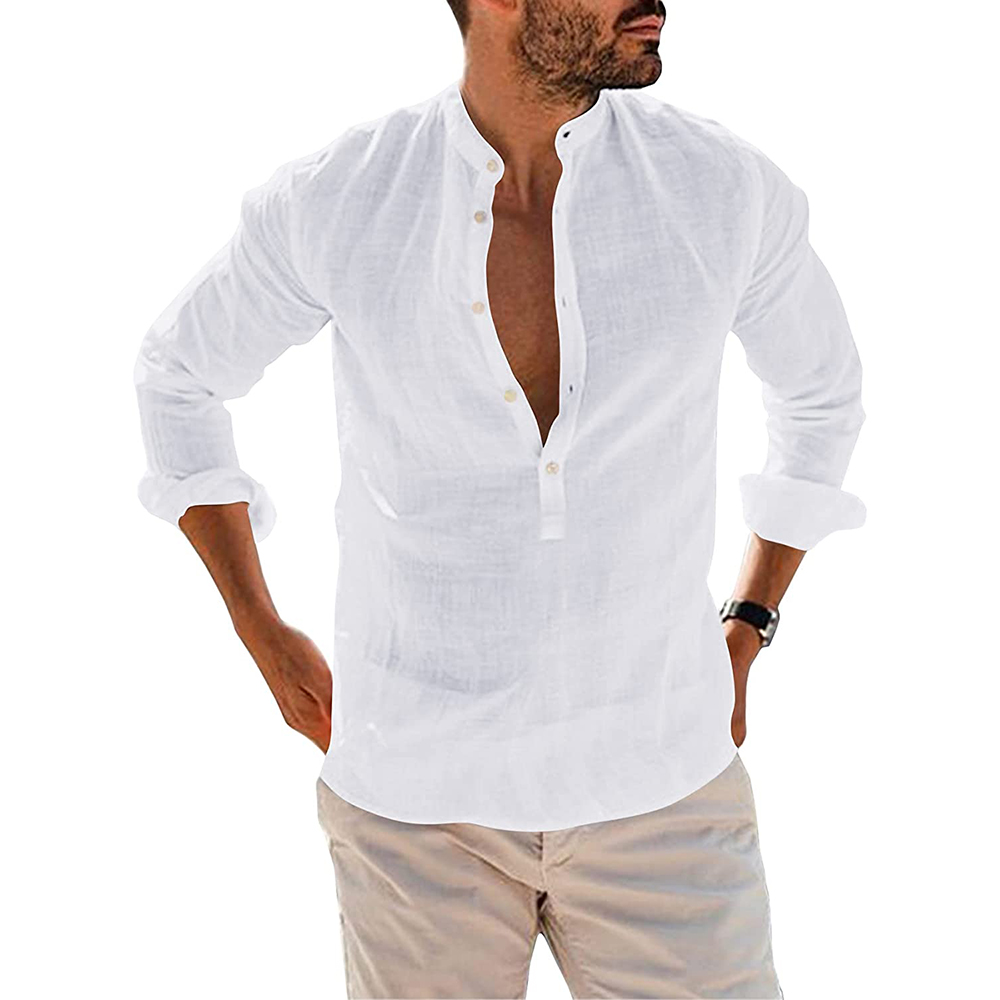 Cotton Linen Henley Shirts Long Sleeve Deep V Neck Hippie Casual Loose Fit Beach Plain Summer Tops