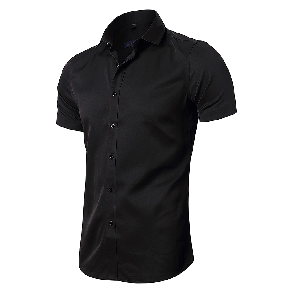 Mens Dress Shirts, Fitted Bamboo Fiber Short Sleeve Elastic Casual Button Down Shirts