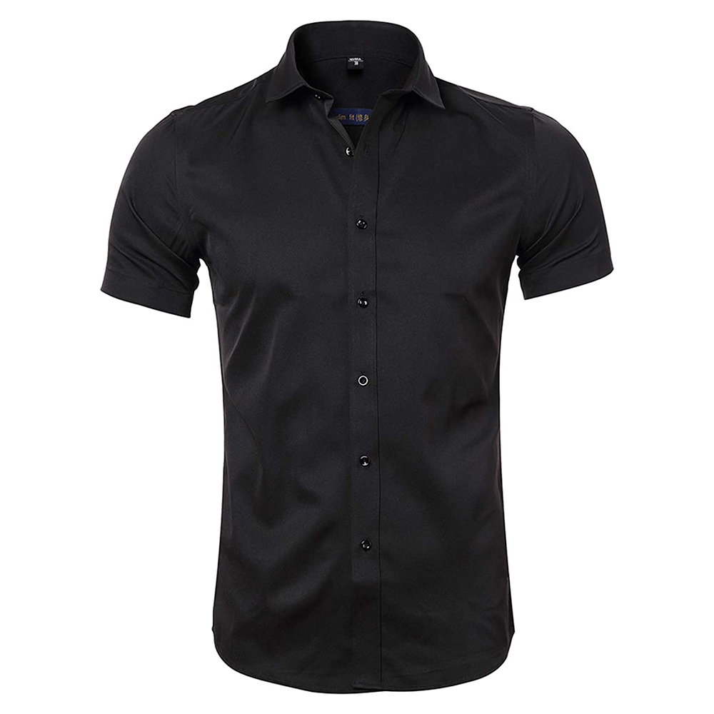 Mens Dress Shirts, Fitted Bamboo Fiber Short Sleeve Elastic Casual Button Down Shirts
