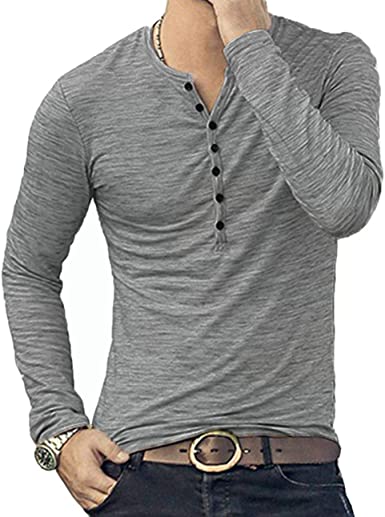 Mens Casual Slim Fit Basic Henley Short/Long Sleeve Fashion T-Shirt