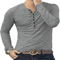 Mens Casual Slim Fit Basic Henley Short/Long Sleeve Fashion T-Shirt