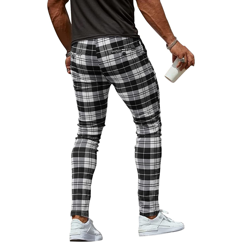 Men's Plaid Pant Stretch Skinny Dress Pants Chinos Slim Fit