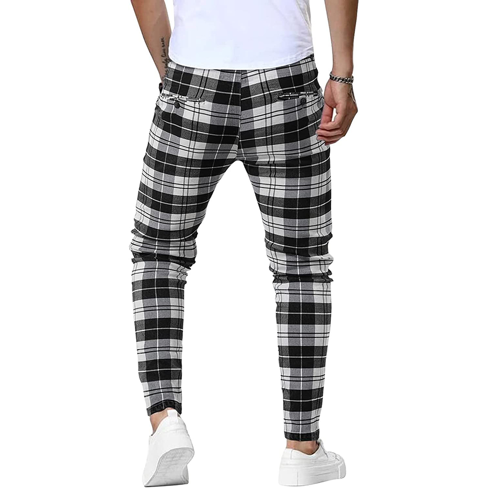 Men's Plaid Pant Stretch Skinny Dress Pants Chinos Slim Fit