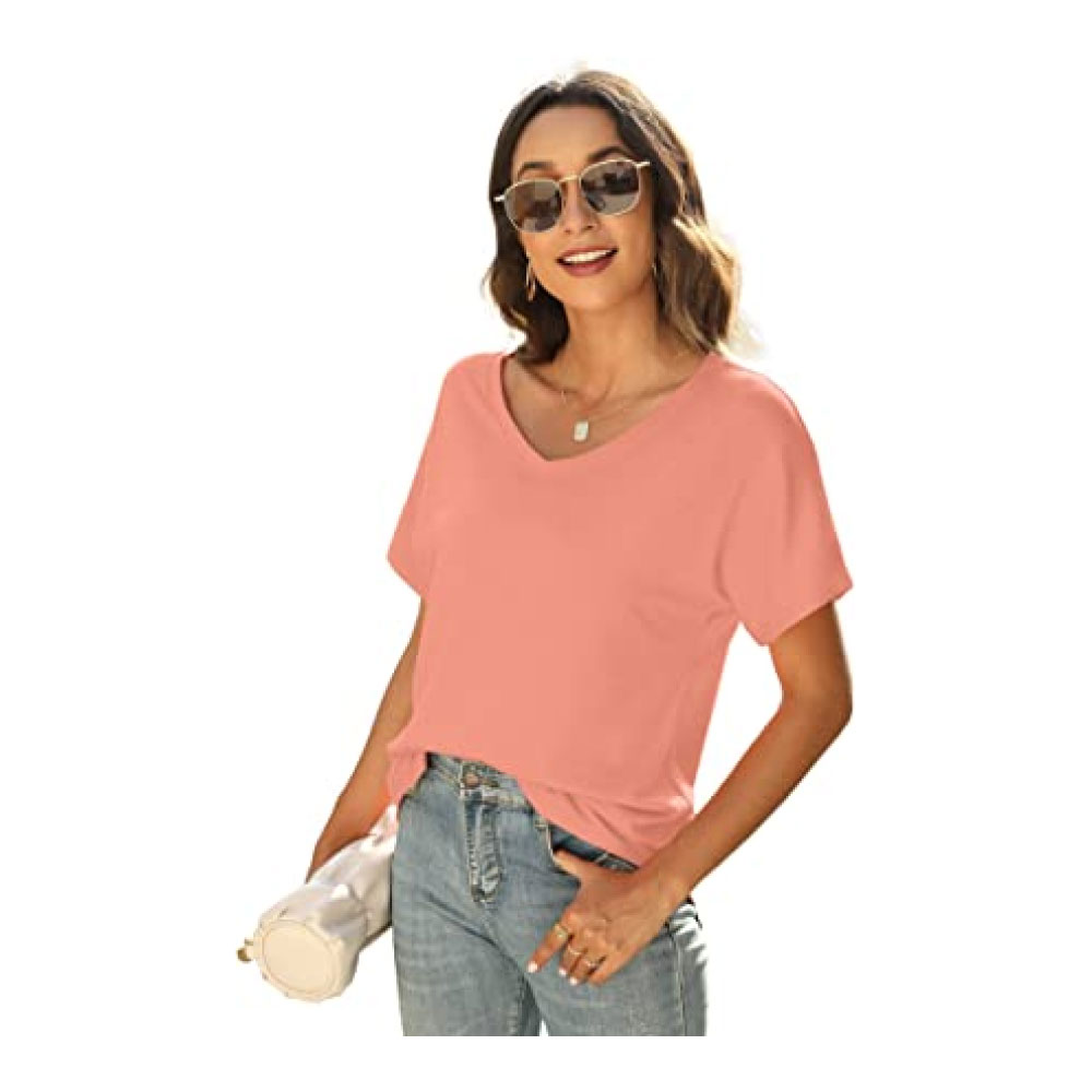 Summer Tops for Women V Neck Tshirts Short Sleeve Tees Shirts Loose Fit Casual