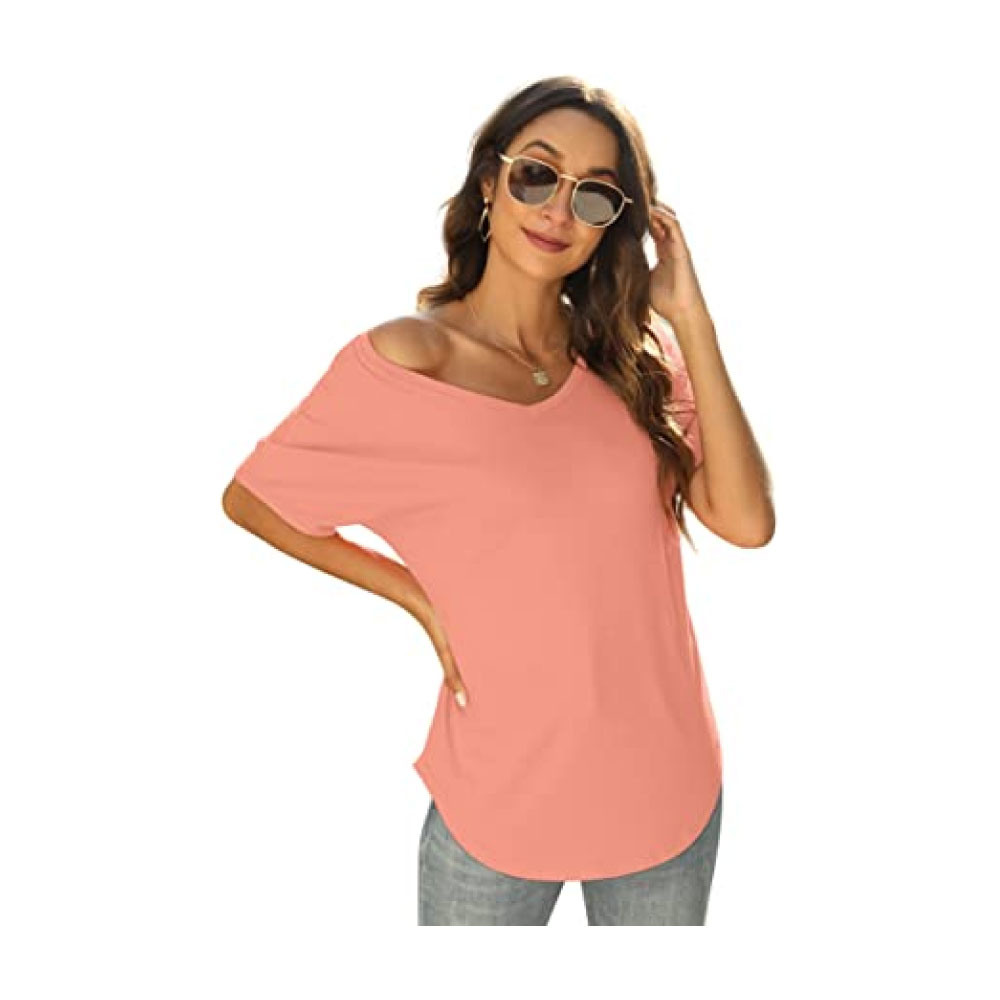 Summer Tops for Women V Neck Tshirts Short Sleeve Tees Shirts Loose Fit Casual
