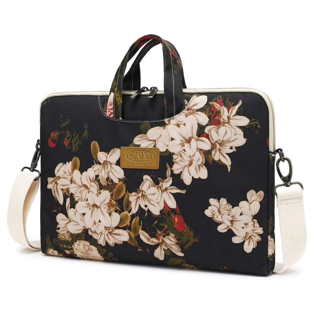 Dachee Black Peony Patten Waterproof Laptop Shoulder Messenger Bag Case Sleeve