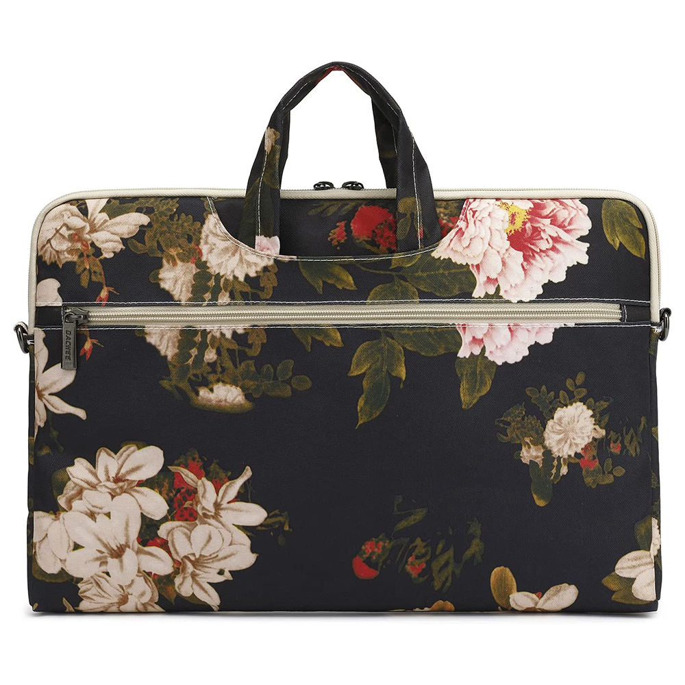 Dachee Black Peony Patten Waterproof Laptop Shoulder Messenger Bag Case Sleeve