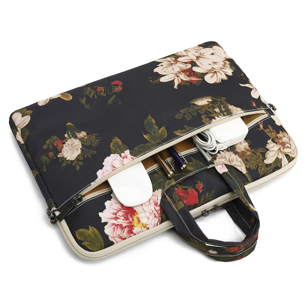 Dachee Black Peony Patten Waterproof Laptop Shoulder Messenger Bag Case Sleeve