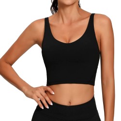 Women Sports Bra Longline Crop Tank Top Padded Workout Running Yoga