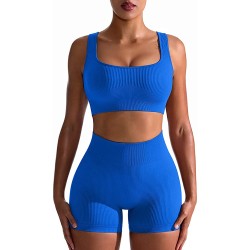 2 Piece Seamless Ribbed High Waist Leggings with Sports Bra Exercise Set